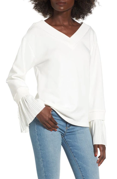 Joa Pleated-cuff Sweatshirt In Ivory