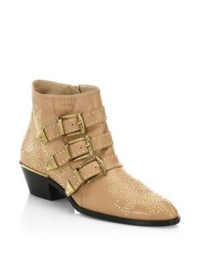 Chloé Women's Susanna Studded Leather Ankle Boots In Dark Beige