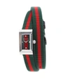 Gucci G-frame Rectangular Striped Watch W/ Nylon Strap In Silver
