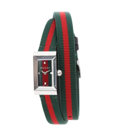 Gucci G-frame Rectangular Striped Watch W/ Nylon Strap In Multicolor