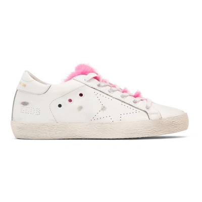 Golden Goose White & Pink Fur Superstar Sneakers