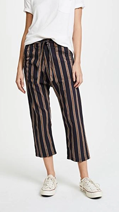 The Great The Convertible Mid-rise Striped Cotton Trousers In Chalkboard Stripe