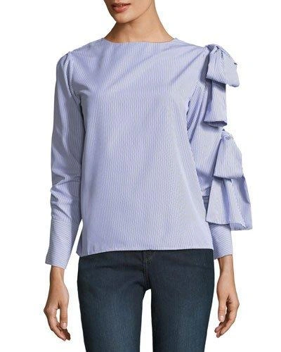 Haute Rogue Slay Bow-tie Blouse In Blue