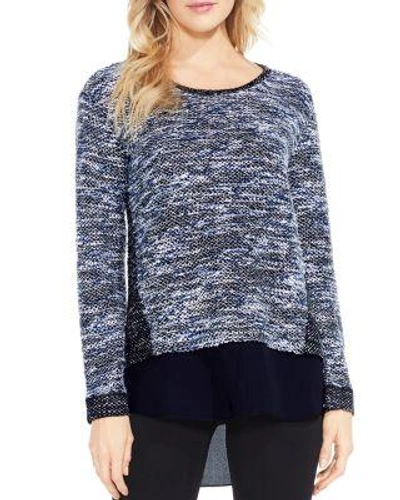Vince Camuto Marled Mixed Media Shirttail Top In Blue Stone