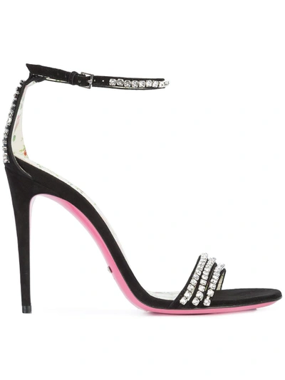 Gucci Isle Crystal-embellished Suede Sandals In Pink