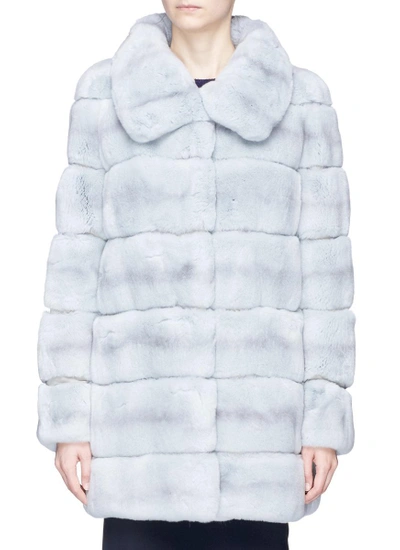 Yves Salomon Lambskin Suede Stripe Rex Rabbit Fur Coat In Light Blue