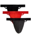 2(x)ist Men's 3-pk. Cotton Essential Y-back Thongs In Black/ Charcoal Heather/ Poppy Red