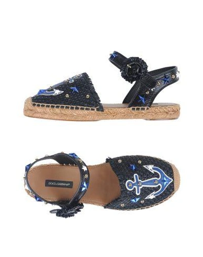 Dolce & Gabbana Blue Leather Anchor Sandal Espadrilles Shoes In Black