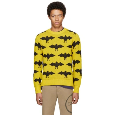 Gucci Bat Jacquard Crewneck Sweater In Yellow Black