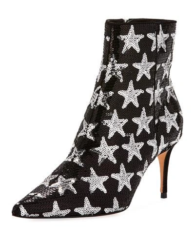 Schutz Star Sequined Point-toe Boot, Silver