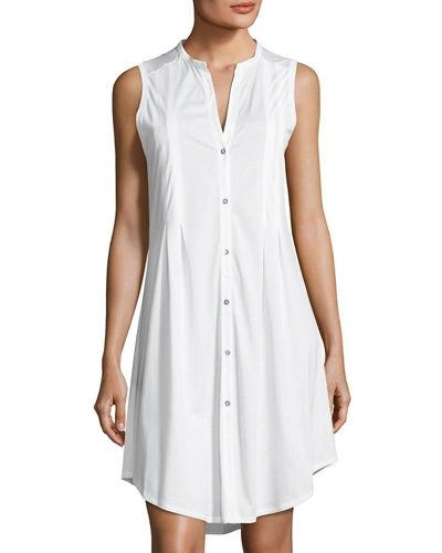 Hanro Cotton Deluxe Sleeveless Shirtwaist Nightgown In Blue Glow