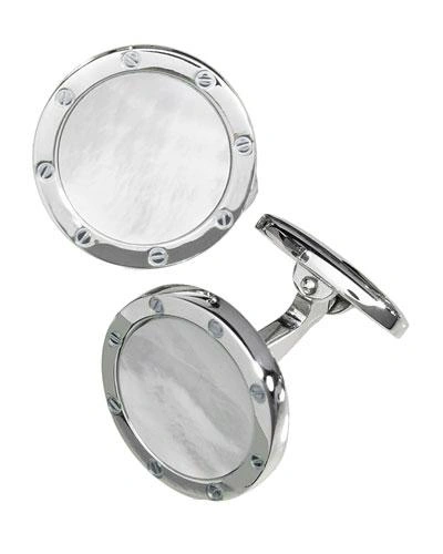 JAN LESLIE ROUND MOTHER-OF-PEARL CUFF LINKS,PROD104350002