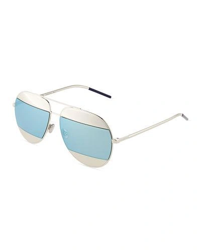 Dior Split Two-tone Metallic Aviator Sunglasses, Light Blue/silver In Lt Blue/silver