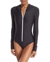 COVER ZIP-FRONT HOODED LONG-SLEEVE ONE-PIECE SWIMSUIT,PROD204730028