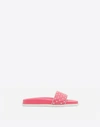Valentino Pink Rockstud Spike Leather Slides In Fuchsia