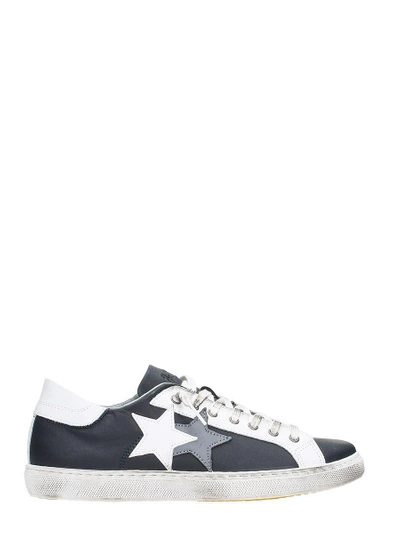 2star Low Star Black Leather Trainers In Blue