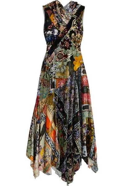 Erdem Patchwork Floral Velvet Silk Handkerchief-hem Dress In Multicoloured