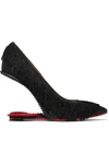 CHARLOTTE OLYMPIA TIP TOE FRINGED TEXTURED-SATIN PUMPS