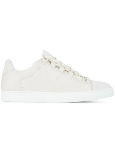 Balenciaga White Arena Crinkled Leather Sneakers In Neutrals