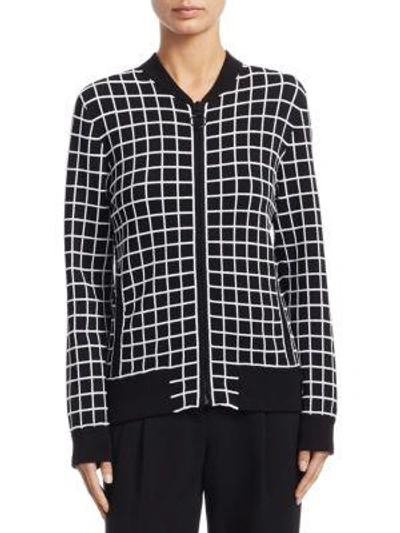 Akris Punto Grid-pattern Knit Bomber Jacket In Black Cream