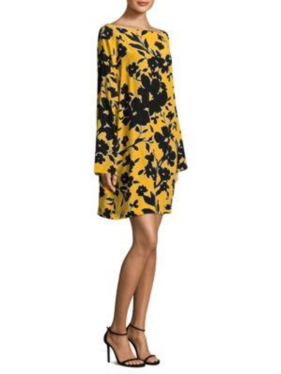 Michael Kors Bateau-neck Tropical Floral-print Silk Dress In Lemon