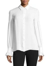 MICHAEL KORS Silk Gathered Bell-Sleeve Silk Button-Down Shirt