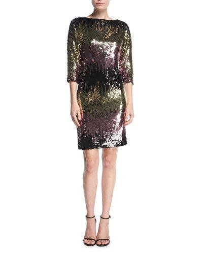 Milly Kimberly Ombre Sequin Cowl-back Mini Cocktail Dress In Metallic