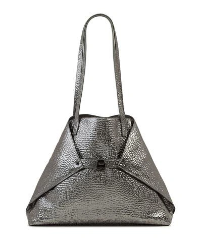 Akris Ai Micro Hammered Leather Crossbody Bag In Pewter