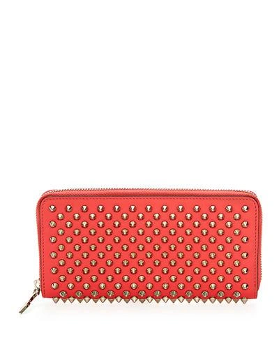 Christian Louboutin Panettone Spiked Leather Zip Wallet In Pink