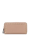 Valentino Rockstud Grainy Leather Zip Around Wallet In Beige