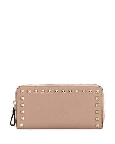 Valentino Garavani Rockstud Continental Leather Wallet In Pink