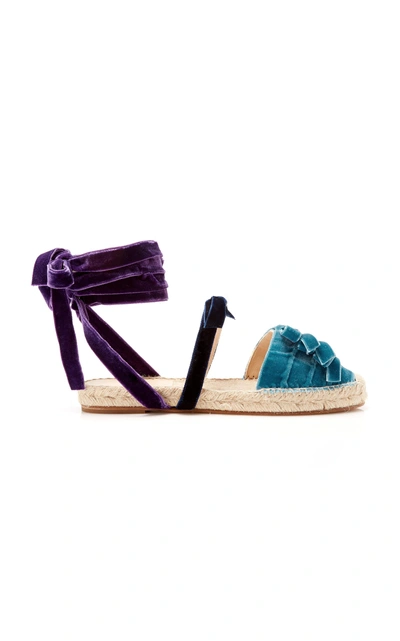 Attico Alma Velvet Espadrille Sandals In Green