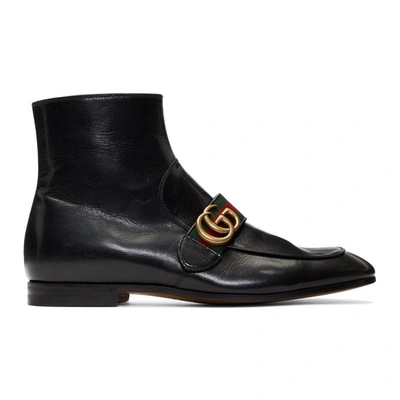 Gucci Leather Boots With Double G In Black