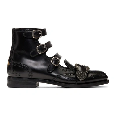 Gucci Queercore Leather Gladiator Boots In Black