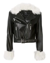 NOUR HAMMOUR White Shearling Trim Leather Jacket,F1718CUREXCL