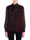 Miu Miu Black Georgette Blouse With Strawberry Print In Black Berry