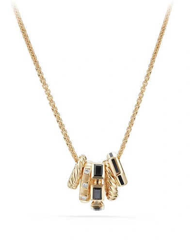 David Yurman Stax Colour Pendant Necklace With Black Spinel, Black Enamel & Diamonds In 18k Gold In Black/gold