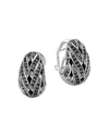 JOHN HARDY STERLING SILVER CLASSIC CHAIN BUDDHA BELLY EARRINGS WITH BLACK SAPPHIRE & BLACK SPINEL,EBS951374BLSBN