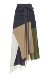 Jw Anderson Woman Asymmetric Patchwork Cotton Midi Skirt Navy