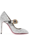 GUCCI Sylvie crystal-embellished glittered leather pumps