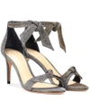 Alexandre Birman Clarita Mid-heel Metallic Evening Fabric Sandals In Silver