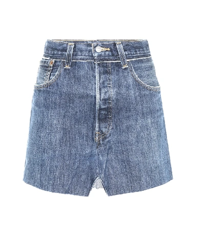 Vetements Frayed Cotton Denim Mini Skirt, Blue