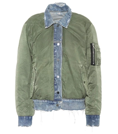 Amiri Reversible Denim & Nylon Bomber Jacket In Military Green