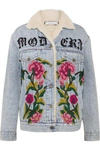 GUCCI SHEARLING-LINED EMBROIDERED DENIM AND JACQUARD JACKET