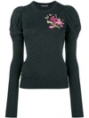 DOLCE & GABBANA FLORAL EMBROIDERED PUFF SLEEVE KNITTED TOP,FR011ZF85K512308331