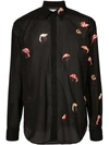 SAINT LAURENT SHEER FLAMINGO EMBROIDERY SHIRT,485364Y001R12456935