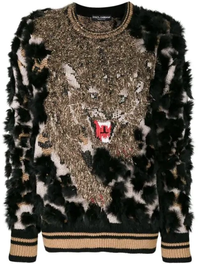 Dolce & Gabbana Wool Jumper With Lapin Details In Black