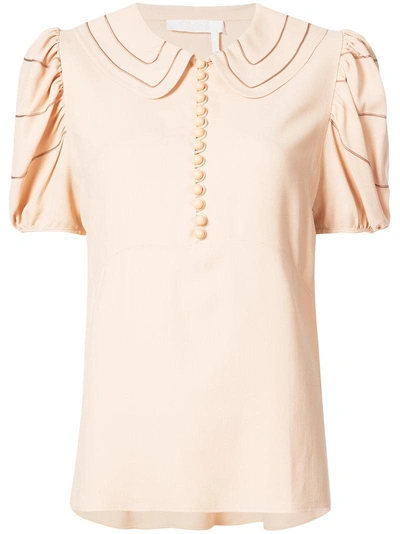 Chloé Puff Sleeved Peter Pan Blouse In Neutrals