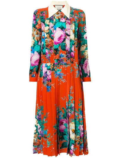 Gucci Velvet-trimmed Pleated Printed Silk Crepe De Chine Midi Dress In Multicolour