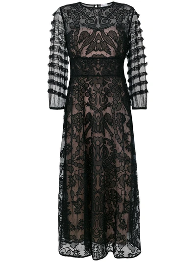 Red Valentino Sheer Embroidered Tulle Dress - Black